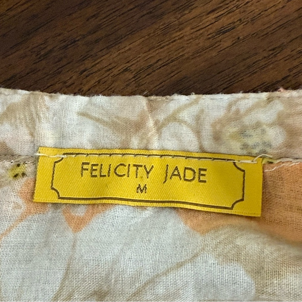 Felicity Jade Peach Floral 100% Cotton Tunic Top Boho Embroidered Trim M - Picture 6 of 9